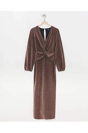 فستان بتصميم ملتف بذرات لامعة