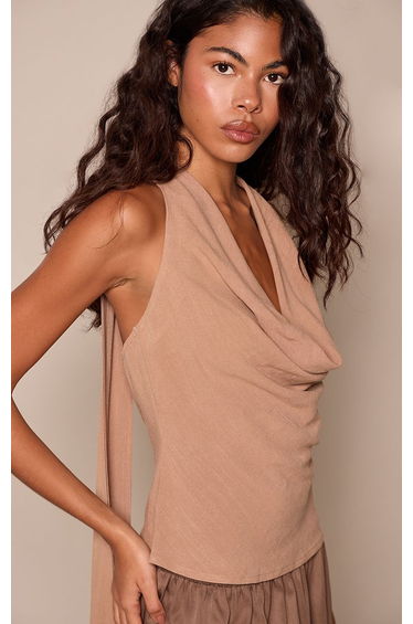 Mushroom Linen Extreme Cowl Scarf Wrap Top