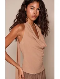 Mushroom Linen Extreme Cowl Scarf Wrap Top