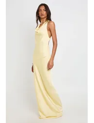 Tall Drape Back Satin Maxi Dress - lemon - 2