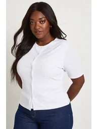 Plus Double Layer Button Down Short Sleeve Top - white