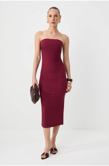 Burgundy Plain Maxi Woven Dress