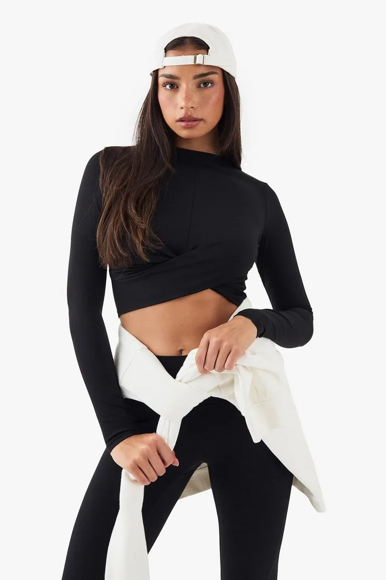 DSGN Studio Twist Front Crop Long Sleeve Top - 2