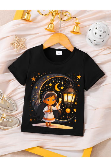 Girls Black Ramadan Graphic T-Shirt