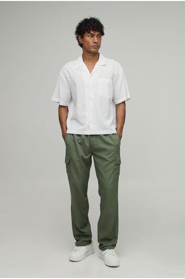 Straight Fit Linen Look Cargo Trouser - khaki