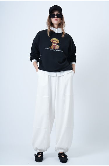 Women's White Double Pocket Stitching Detailed Jogger Pants