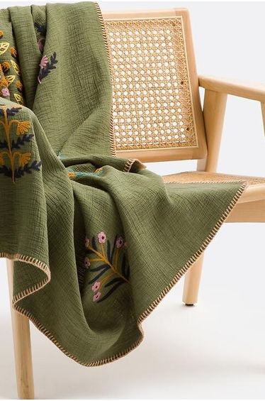Justin Throw with Floral Embroidery
