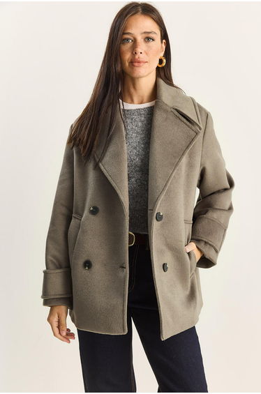 Women's Double-Breasted Lined Short Oversize Cashmere Coat