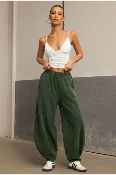 Ruched Pocket Wide Leg Barrel Trousers