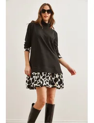 Women's Black Patterned Garnished Selanik Dress - 1