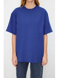 Saks 100% Cotton Premium Oversize/Wide Fit Crew Neck Knitted T-Shirt - 3