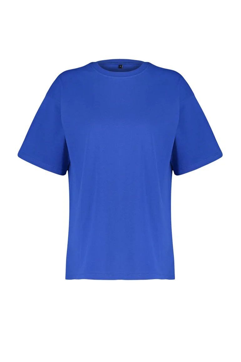 Saks 100% Cotton Premium Oversize/Wide Fit Crew Neck Knitted T-Shirt - 5