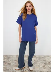 Saks 100% Cotton Premium Oversize/Wide Fit Crew Neck Knitted T-Shirt - 2