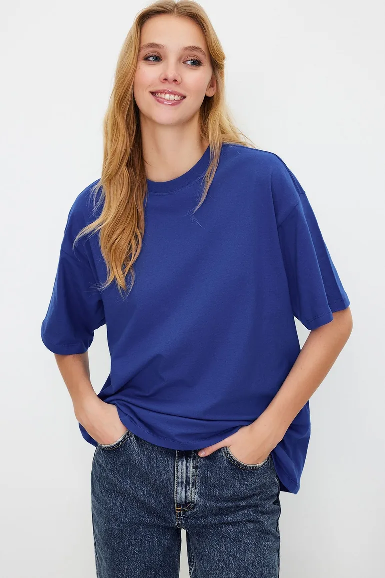 Saks 100% Cotton Premium Oversize/Wide Fit Crew Neck Knitted T-Shirt