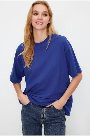 Saks 100% Cotton Premium Oversize/Wide Fit Crew Neck Knitted T-Shirt