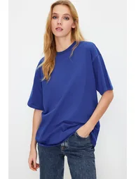Saks 100% Cotton Premium Oversize/Wide Fit Crew Neck Knitted T-Shirt - 1