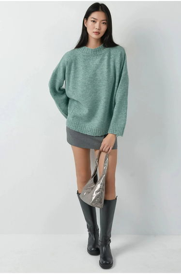 MY FASHION Oversized Textured Knit Sweater with Crew Neck