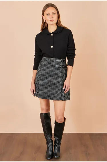 Yumi Black Check Pleated Mini Skirt