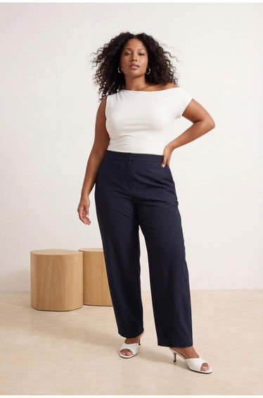 Wardrobe Essentials Navy Blue Balloon Fit Large Size Woven Trousers