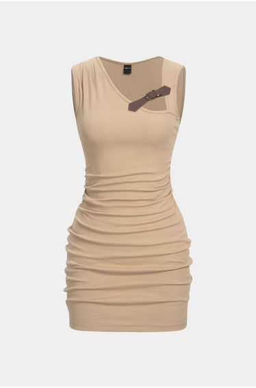 Patchwork Asymmetrical Cut Out Sleeveless Mini Dress