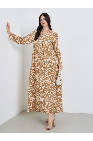Women All-Over Print Collared Jalabiya