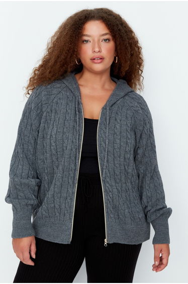 Plus Size Cardigan - Gray - Oversize