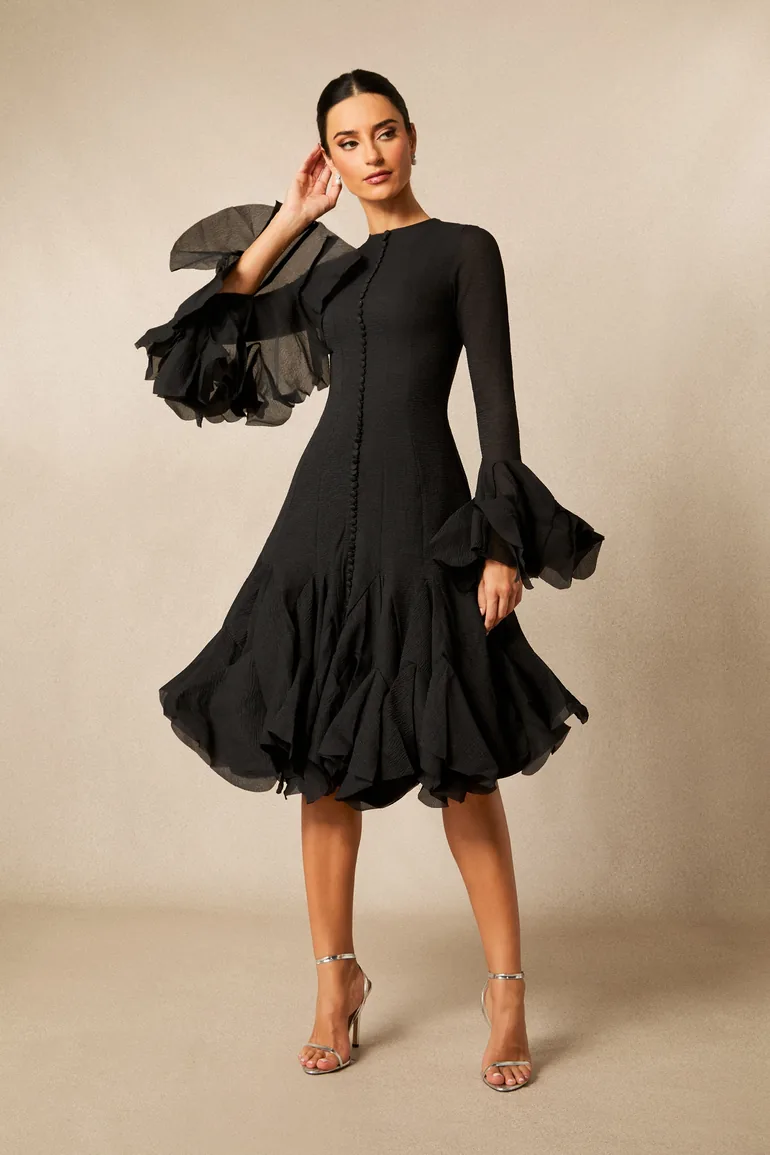flared hemline dress Zombie Following Short Sleeve Ruched Bust Flared Hem Dress main image 0