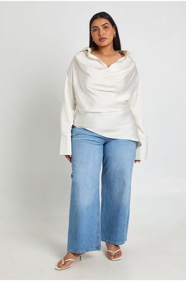 Plus Satin Cowl Neck Shirt - ivory