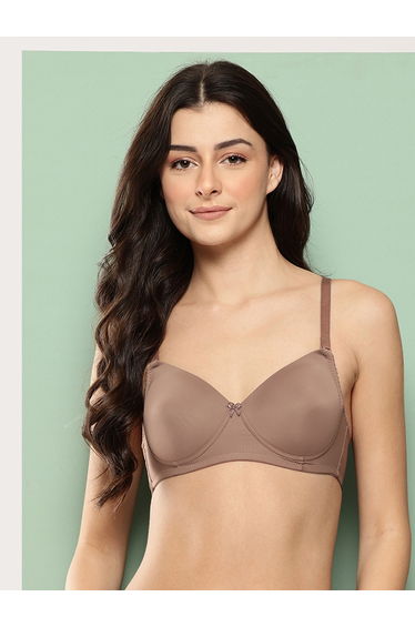 Brown Solid Lightly Padded Non Wired T-Shirt Bra