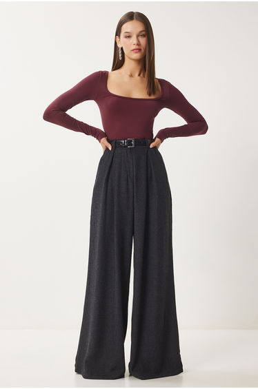 Women's Anthracite Palazzo Woven Trousers