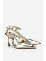 Women's gold ankle strap pointed toe Stiletto Heel u evening dress shoes - 1