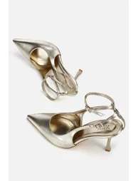 Women's gold ankle strap pointed toe Stiletto Heel u evening dress shoes - 4