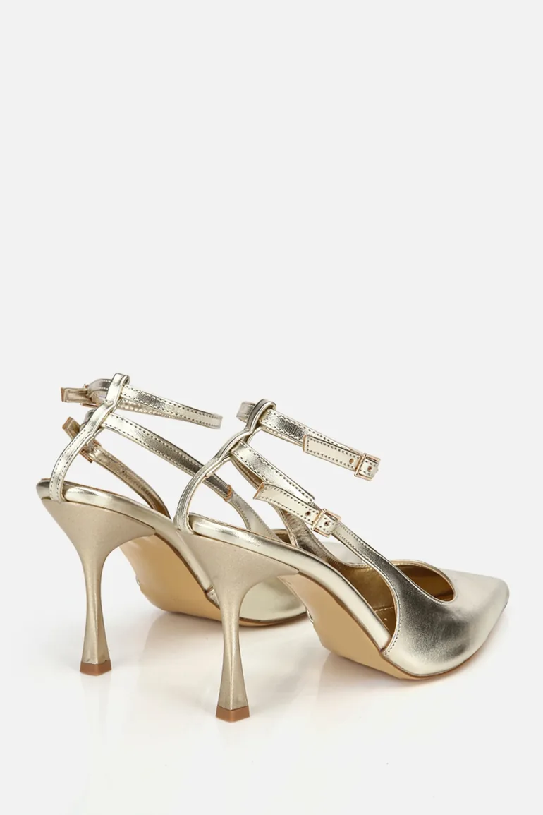 Women's gold ankle strap pointed toe Stiletto Heel u evening dress shoes - 2