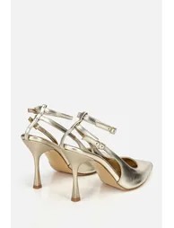 Women's gold ankle strap pointed toe Stiletto Heel u evening dress shoes - 2