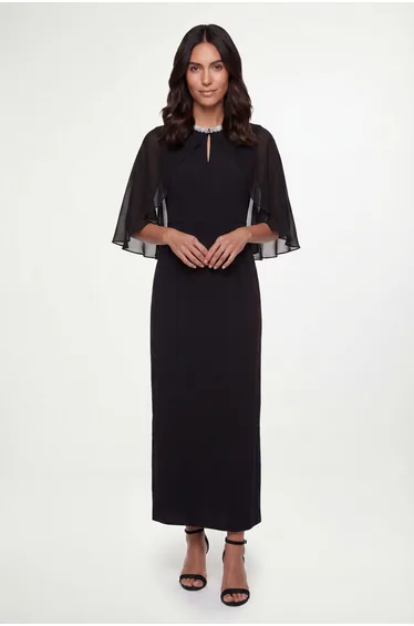 Embellished Cape Maxi Dress