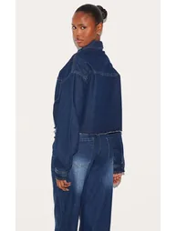 Indigo Raw Hem Cropped Denim Shirt - 2