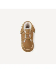 Kids Warm Leather Slippers with Fringed Trim - 2