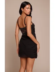 Black Lace Corset Detail Mini Dress - 1