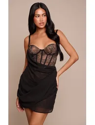 Black Lace Corset Detail Mini Dress