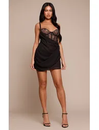 Black Lace Corset Detail Mini Dress - 2
