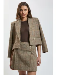 تنورة قصيرة صوف بكسرات بطبعة كاروهات