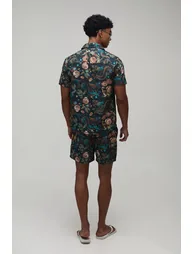 Dragon Print Regular Fit Shirt & Short Set - black - 1