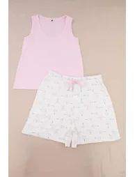 Pink-Ecru Heart Patterned Large Size Pajama Set - 3