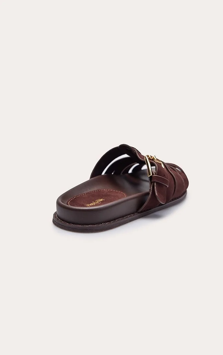 Chocolate Faux Suede Gladiator Footbed Sandals - 3