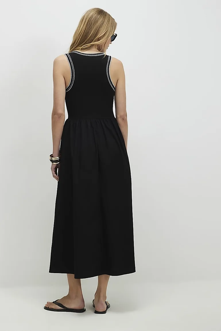 Black Sleeveless Whipstitch Maxi Dress - 2