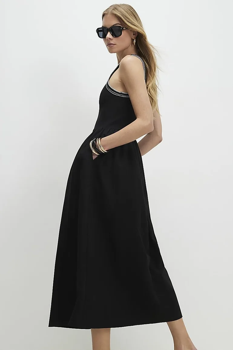 Black Sleeveless Whipstitch Maxi Dress - 1
