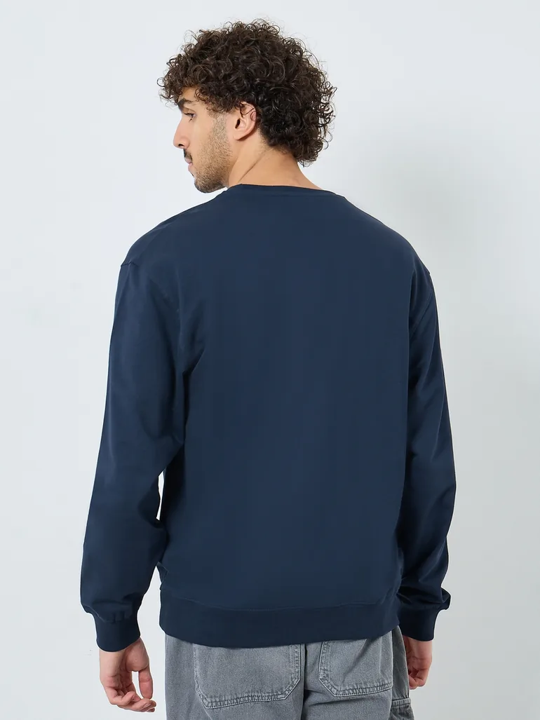 Navy Blue Embroidered Sweatshirt - 4
