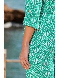 Jade Green Geometric Print Cinched Waist Dress - 4