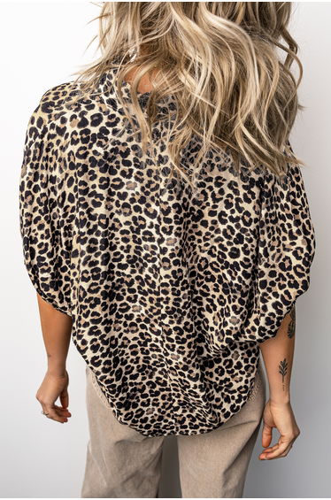Lvness Leopard Contrast Trim V Neck Half Sleeve Western Dolman Blouse product thumbnail 4