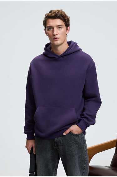 GRIMELANGE AMOS Men's Soft Fabric 3-Ply Oversize Hoodie with Kangaroo Pocket Purple Sweatshirt product thumbnail 2